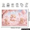 2D Pink Cherry Blossom Teddy Bear Backdrop, Dreamy Castle & Hot Air Balloon Background for Party