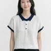 Navava Women Embroidery Point Color Collar Cap Sleeve Knit Tee Nk3612