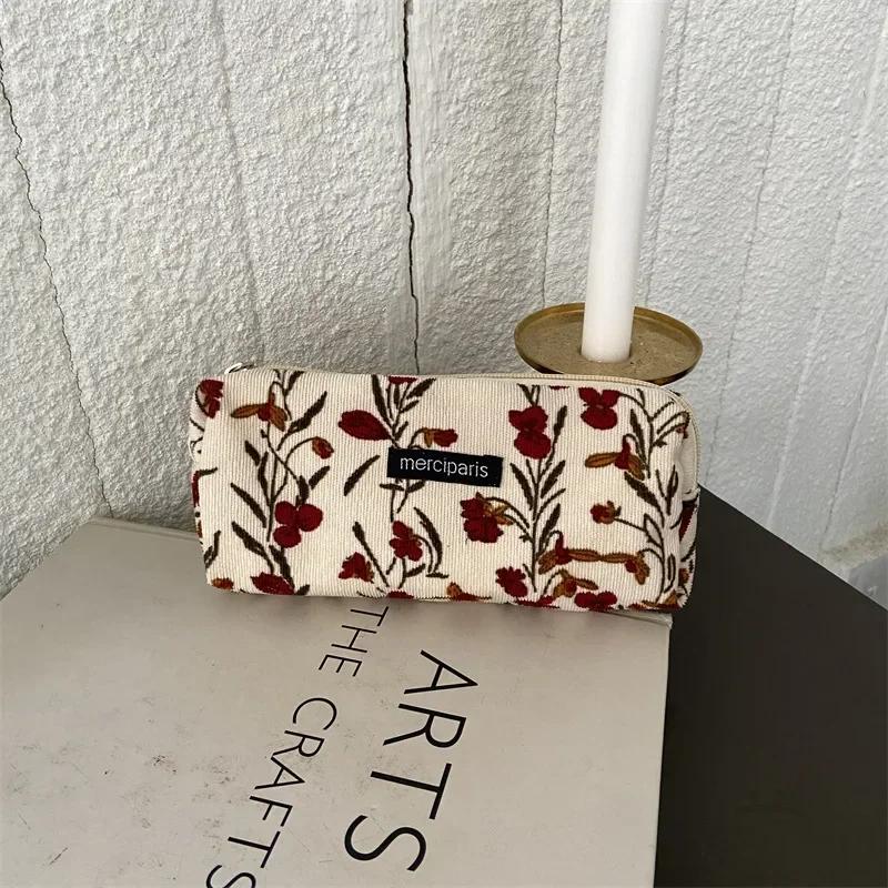 Lady Zipper Travel Toiletry Bag Necesserie Organizer Student Cute Pencil Case Korean Corduroy Cosmetic Bag Small Makeup Pouch