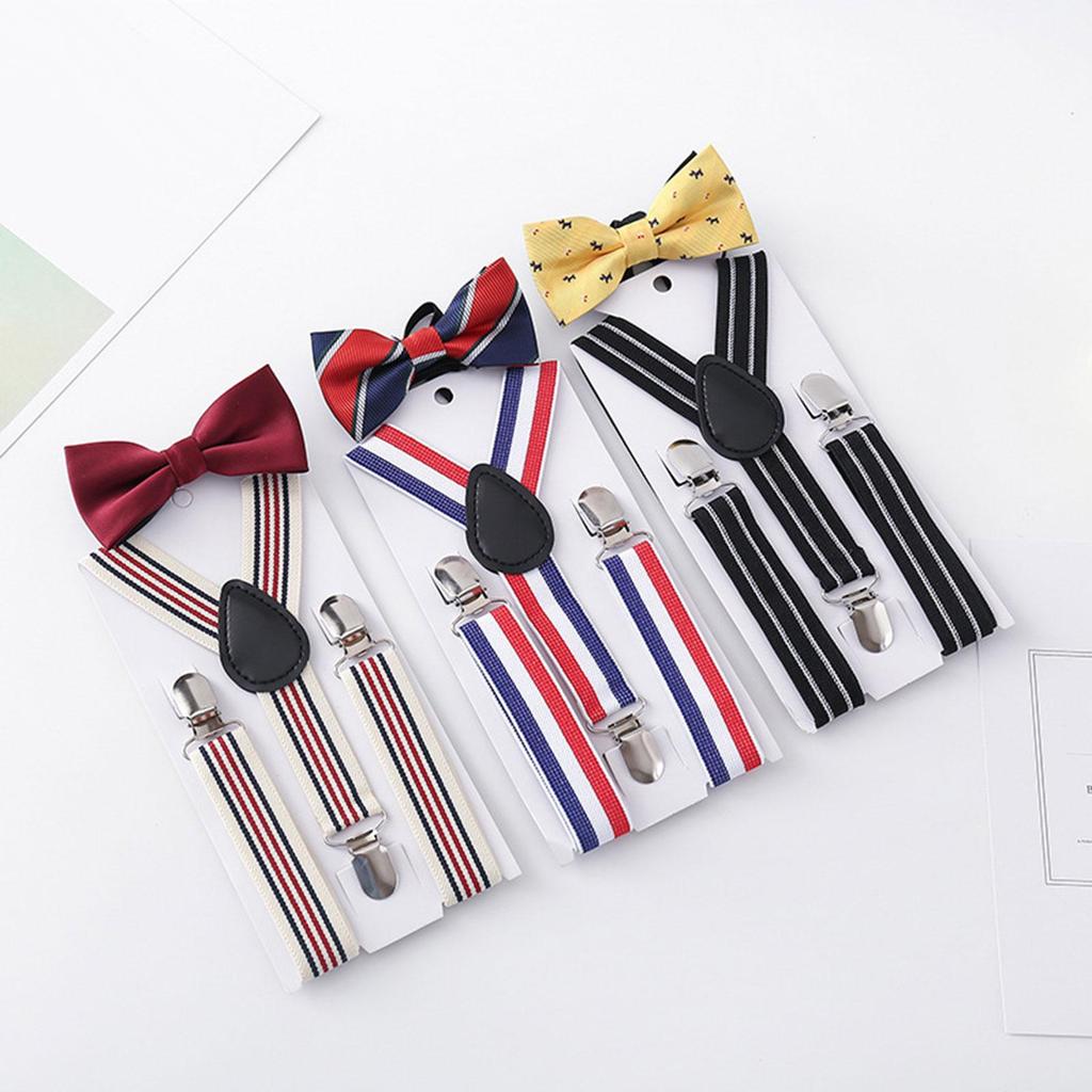 Kids Suspender Bow Tie Set Adjustable Braces Tuxedo Suspenders Pants for Trousers
