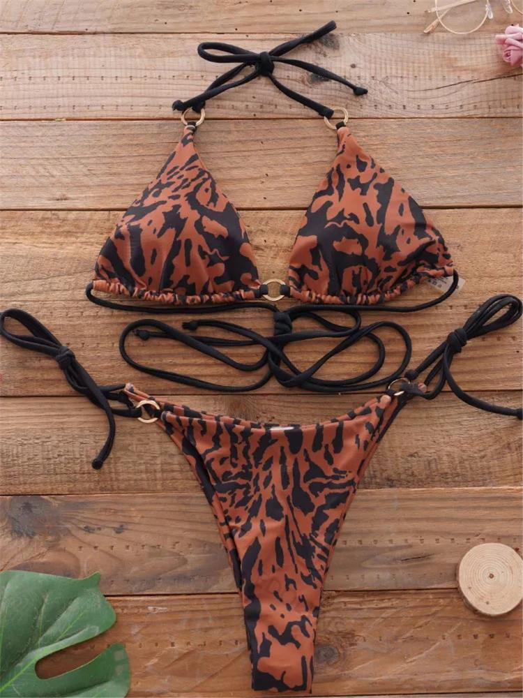 Sexy Brasilianischer Tanga Bikini Mujer Bademode Frauen Bandage Leopard Badeanzug Micro Bikini Set Sommer Bademode Badeanzug