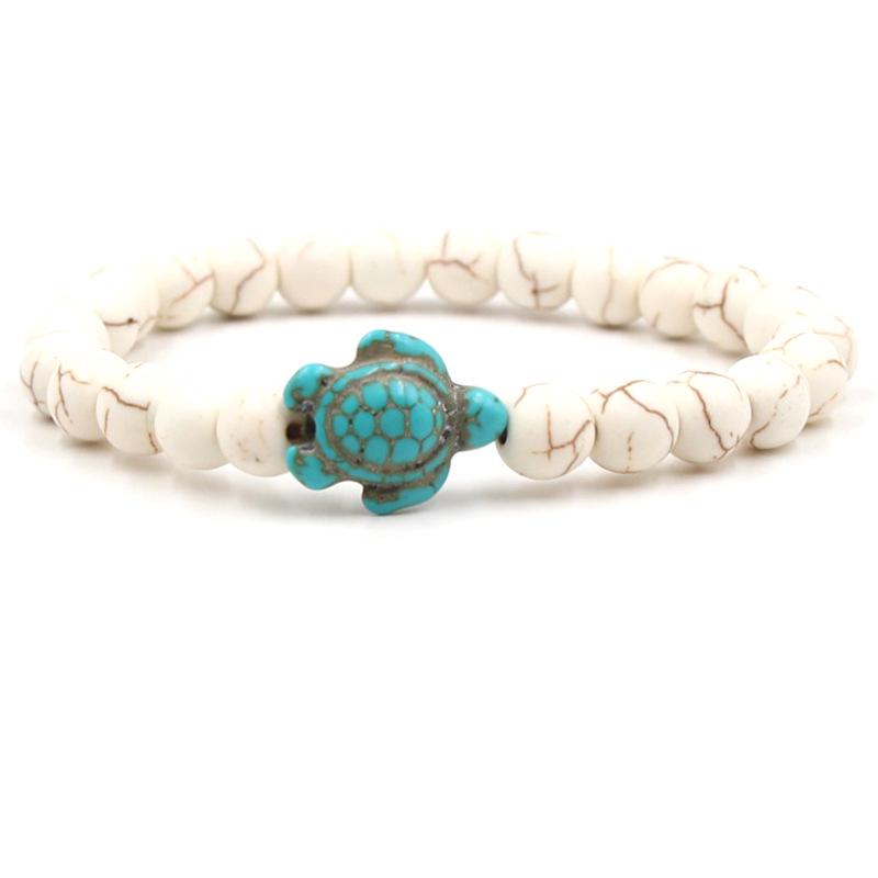 New Sea Turtle Beads Bracelets For Women Men Classic 14 Colors Natural Stone Elastic Friendship Bracelet Beach Jewelry Gifts