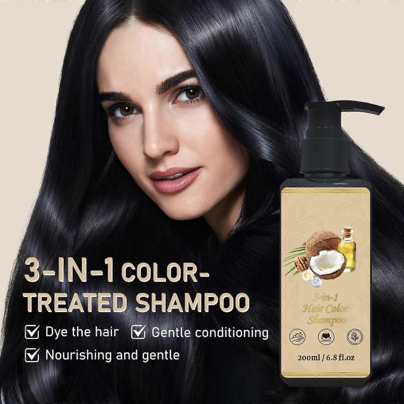 3 In 1 Hair Color Shampoo, Hair Dye Shampoo for Men & Women Grey Hair Coverage - Herbal Nourishing Hair Shampoo with Coconut Oil & Keratin for Dry Dam