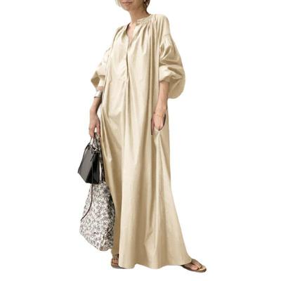 Spring and Autumn Women's Cotton Linen Dress Japanese Simple Loose Casual Long Plus Size Women's Dress