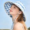 Checkered Wide Brim Bucket Hat for Women, UV Protection Sun Hat with Adjustable Chin Strap, Foldable Outdoor Beach Gardening Cap