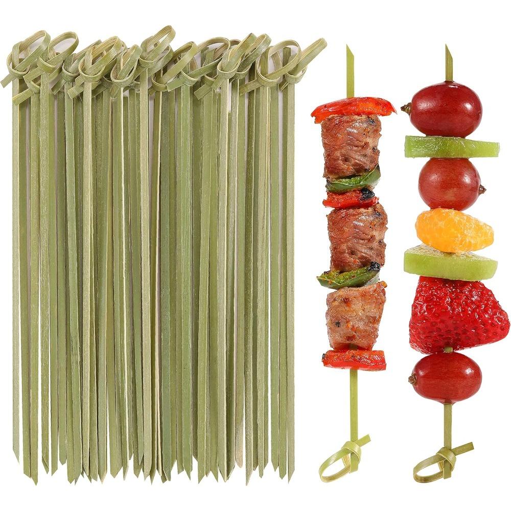 111 Pack Bamboo Knot Cocktail Picks 1.7in Long Fancy Toothpicks with Looped Knot, Food Picks Fruit Drinks Garnish Skewer Sticks