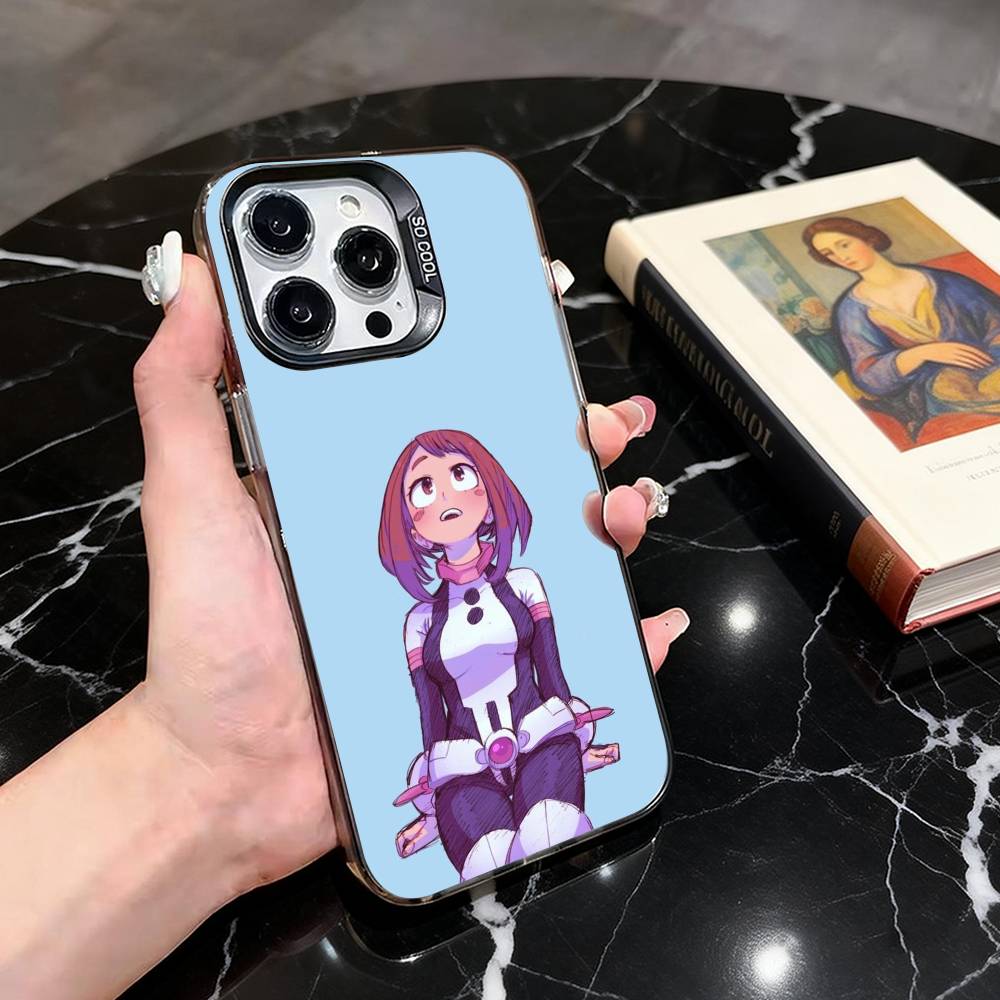 

My Hero Academia Ochako Uraraka Phone Case For iPhone 17,16,15,14,13,12,11 Plus,Pro Max,XS,Colored Silver Plated Inside Cover iPhone15plus
