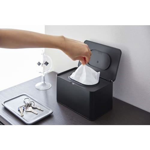 Yamazaki Mask Case, Black, Approx. W19 x D12 x H10.5cm, Smart Mask Storage, Large Access Opening, 4283