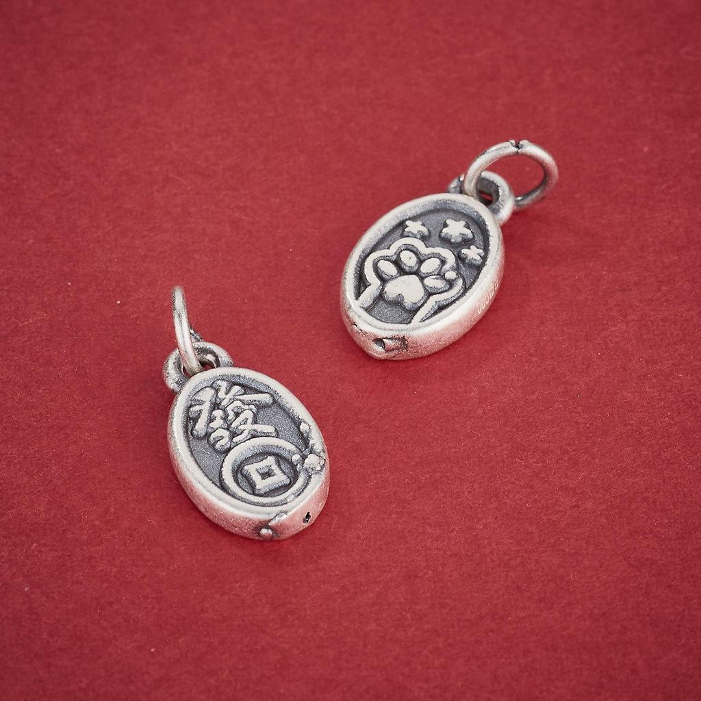 S999 Sterling Silver 'Fa' Cat Paw Pendant for DIY Beading, Bracelet, and Necklace Accessories.