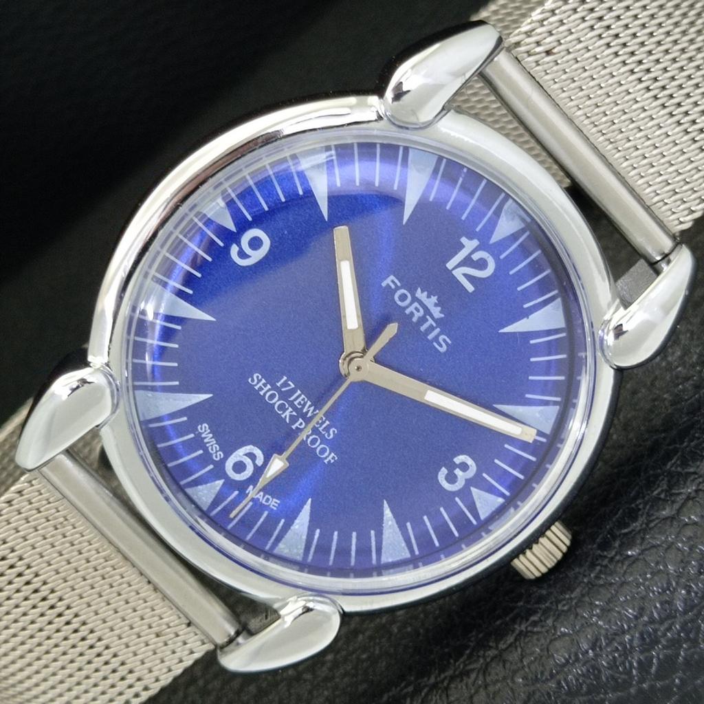 REFURBISHED VINTAGE HAND-WINDING SWISS MENS BLUE COLOR DIAL WATCH a700802-5 R205a-a700802