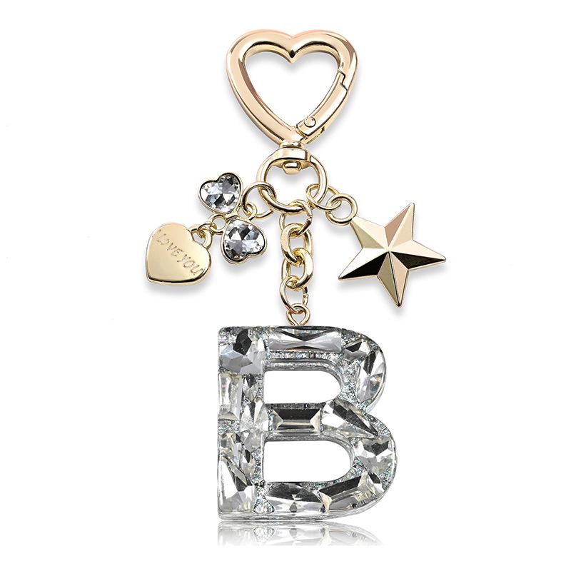 Silberne Diamant-Harz-Buchstaben-Schlüsselanhänger mit Stern-, Herz- & Schmetterlings-Anhängern - Geschenk für Mädchen-Taschen