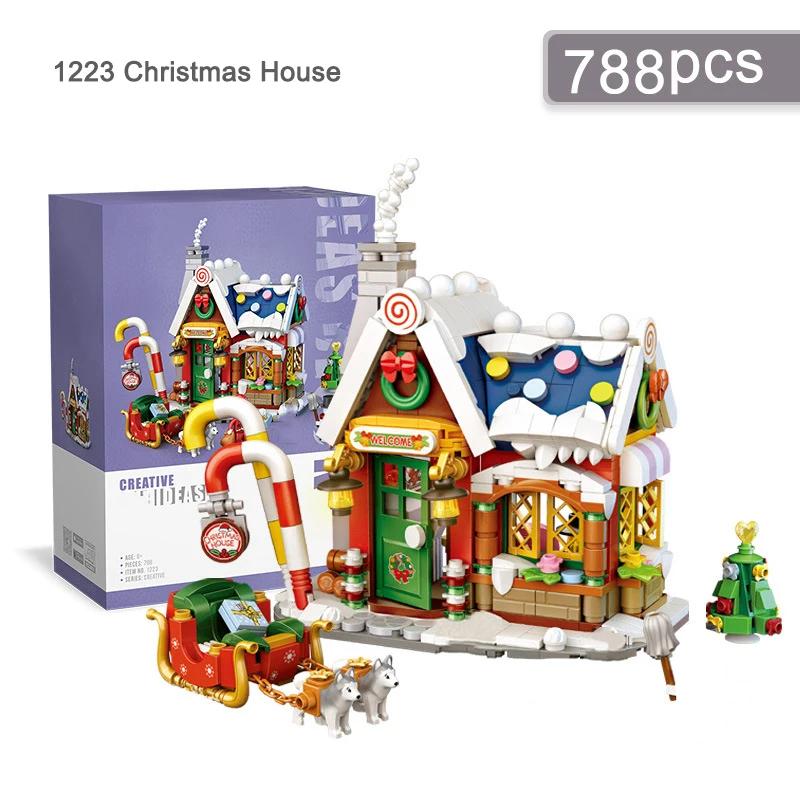 Mini Building Block Christmas House Set DIY City Street View House Sleigh Assembled Ornaments Children's Educational Toy Gift