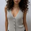 Women S V Neck Sleeveless Knit Cardigan Solid Button Casual Top