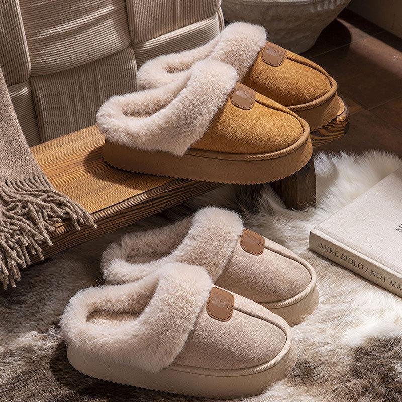 2025 New Thickened Cotton Slippers Raw Autumn and Winter Home Indoor Non-slip Thick-bottomed Velvet Thermal Cotton Slippers
