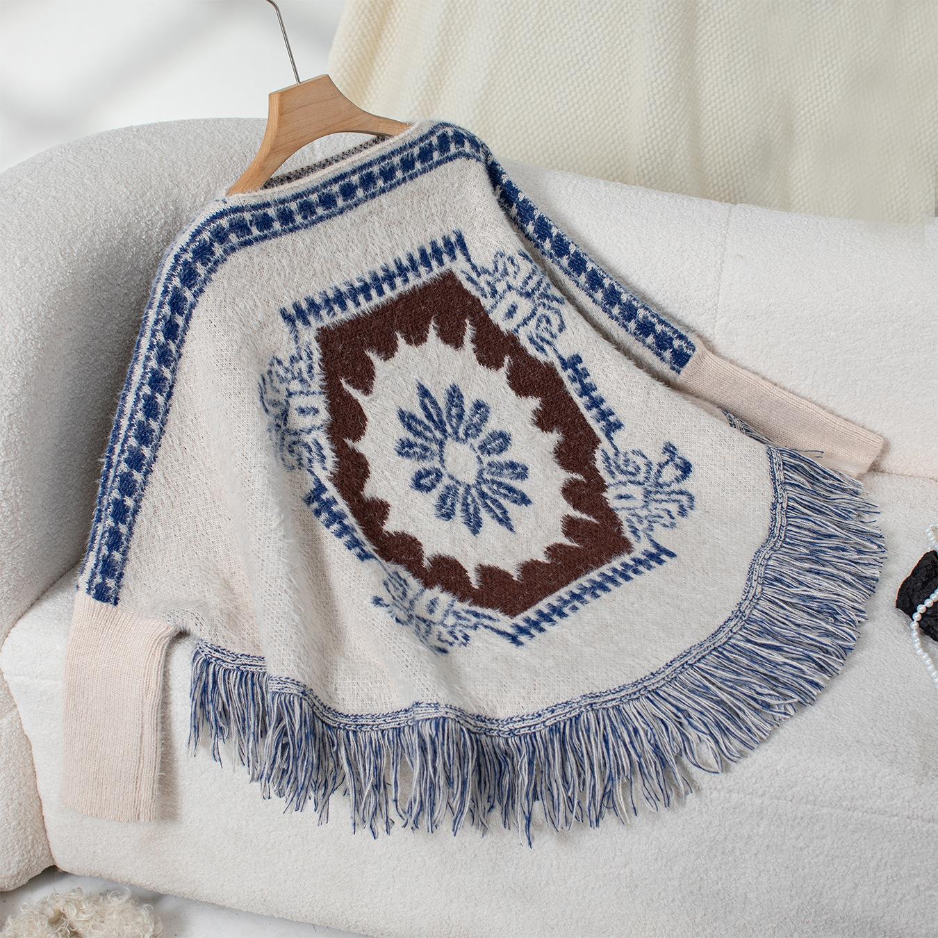 Осень и зима Женский принт Свободный рукав летучая мышь Перекрестная граница Плащ — фото 8