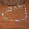 Multifire Lavender Opal Tumble Beads Chain Necklace, Genuine Ethiopian Opal Chain Necklace, Opal Delicate Jewelry for Women, Birthstone Gift