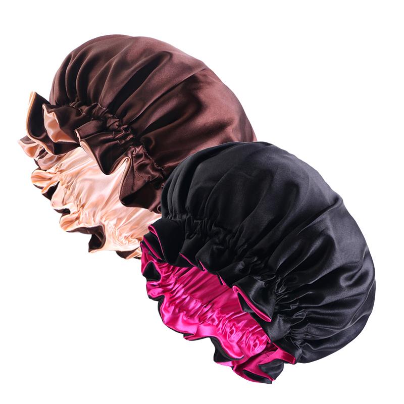 

2 шт. атласная шапочка-чепчик эластичная двухслойная шелковая повязка на голову для сна для женщин регулируемая повязка на подкладке для длинных вьющихся волос One Size