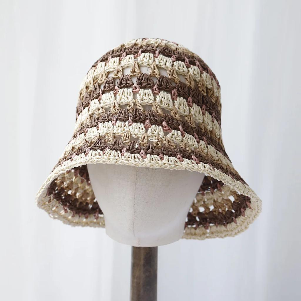 2025 New Fashion Style Bucket Hat Multicolor Foldable Sun Crochet Hat For Beach, Travel And Vacation Handmade Straw Hat