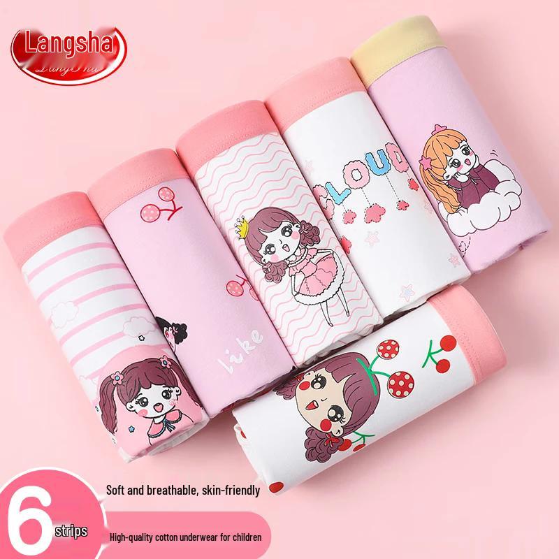 LangSha Girls  A-Class Cotton Flat-Leg Underwear 6-Pack 160