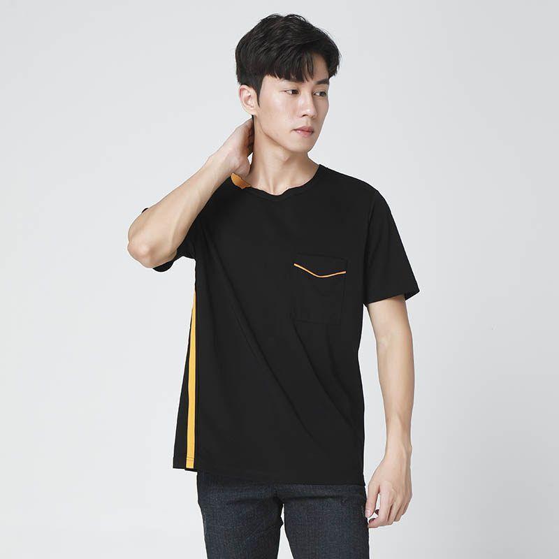 Menseye Striped Black Youth Daily Chinese Fad Short-Sleeved T-shirt