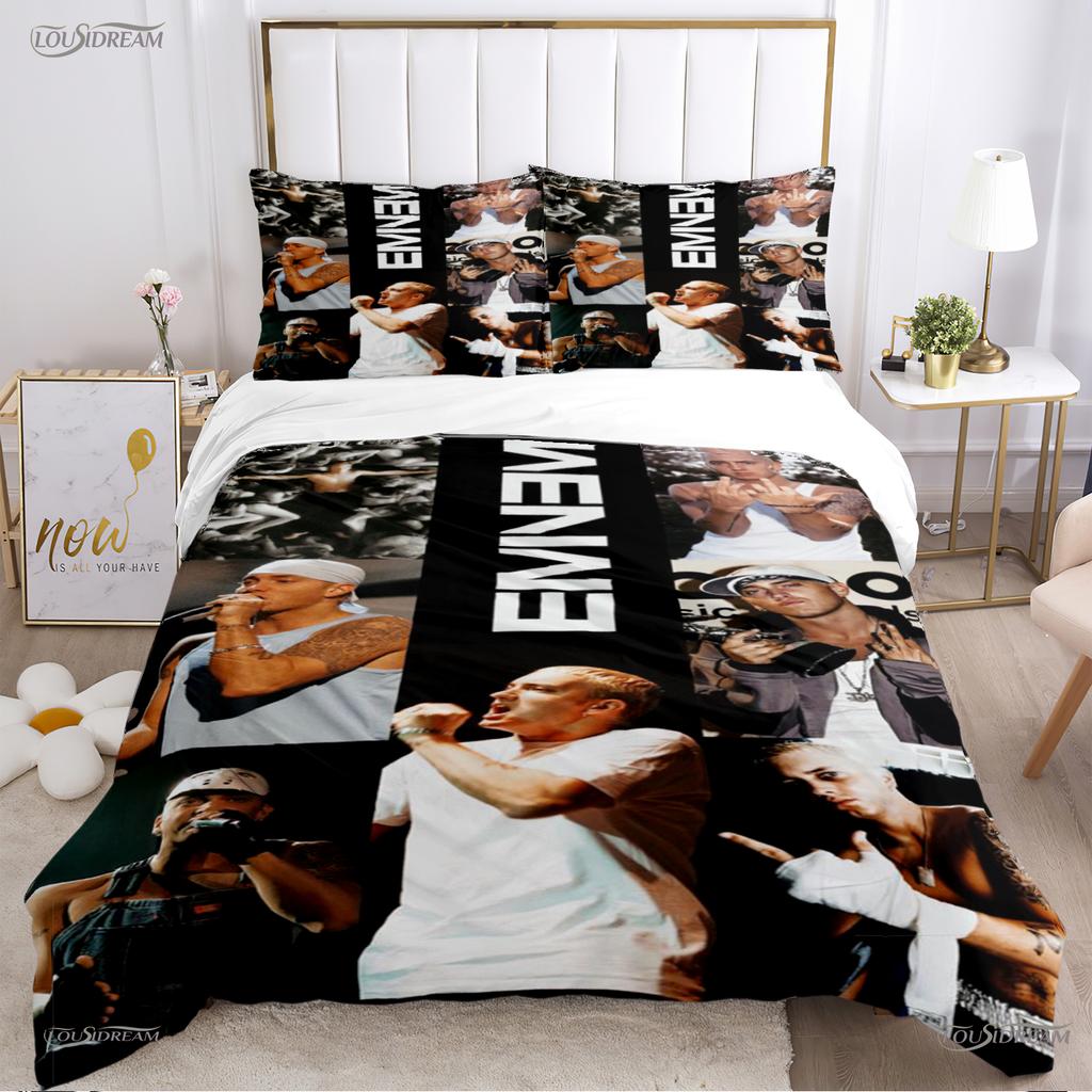 Casal Eminem Musik Hela Säsongen Påslakan Täcke Sängkläder Set Mjuk Täckeöverdrag och Kuddfodral Pojkar Enkel/Dubbel/Queen/King