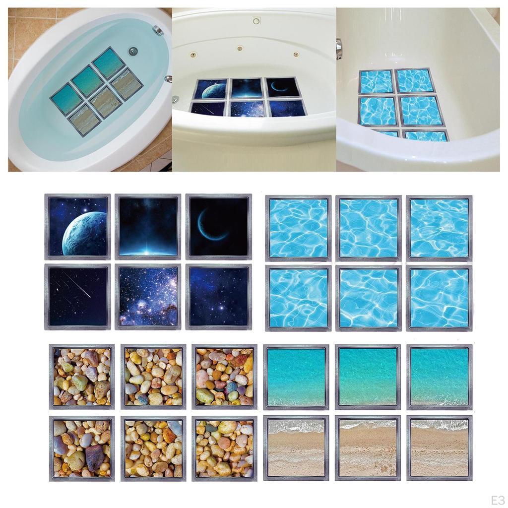 6 Pieces 3D Bathtub Appliques Decals Tub Treads Stickers for Bath Pools