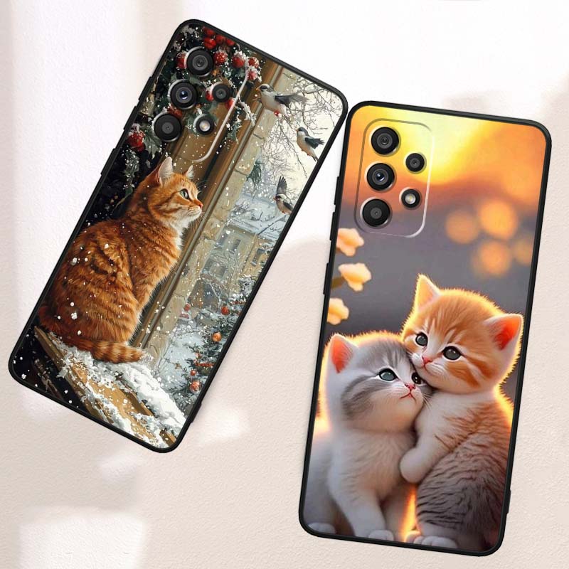 Cute cartoon cat illustration Phone Case For Samsung A73 A72 A71 A55 A54 A53 A52 A51 A13 A22 A16 A15 A12 A14 A26 A07 5G Black