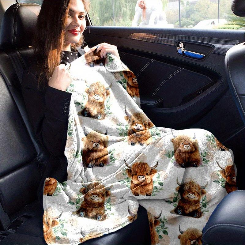 1pc Highland Cow Printing Lightweight Flannel Blanket, Comfortable and Warm Blanket, for Camping Sofa Bed and Couch Office, in All Seasons