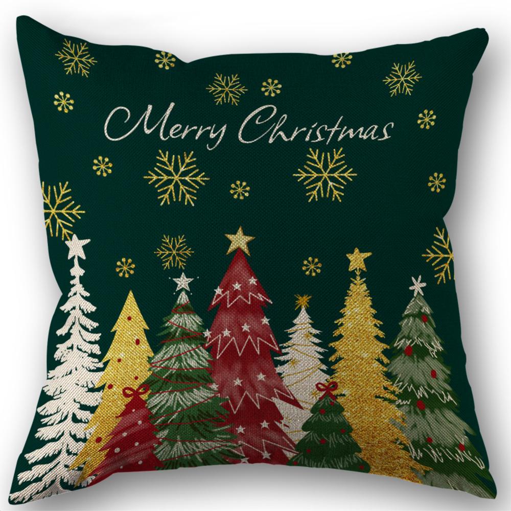 New Merry Christmas Throw Pillow Case Xmas Tree Santa Claus Linen 45X45cm Pillow Cover