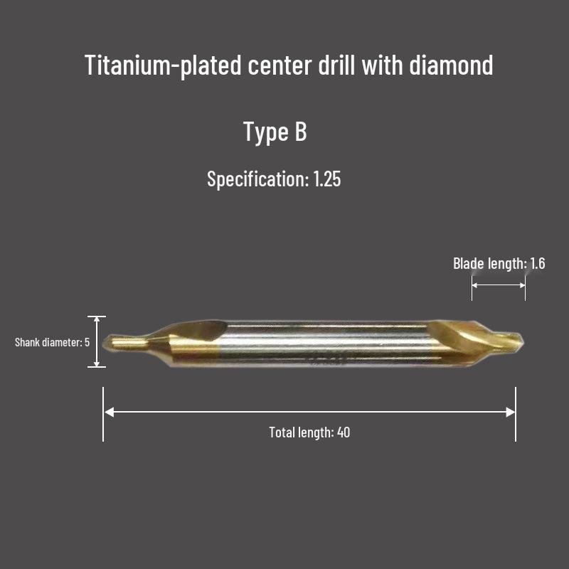 Cobalt-Coated Titanium Spiral Center Drill, Extended High-Speed Steel, Type A & B, Fully Ground Stainless Steel Locating Point
