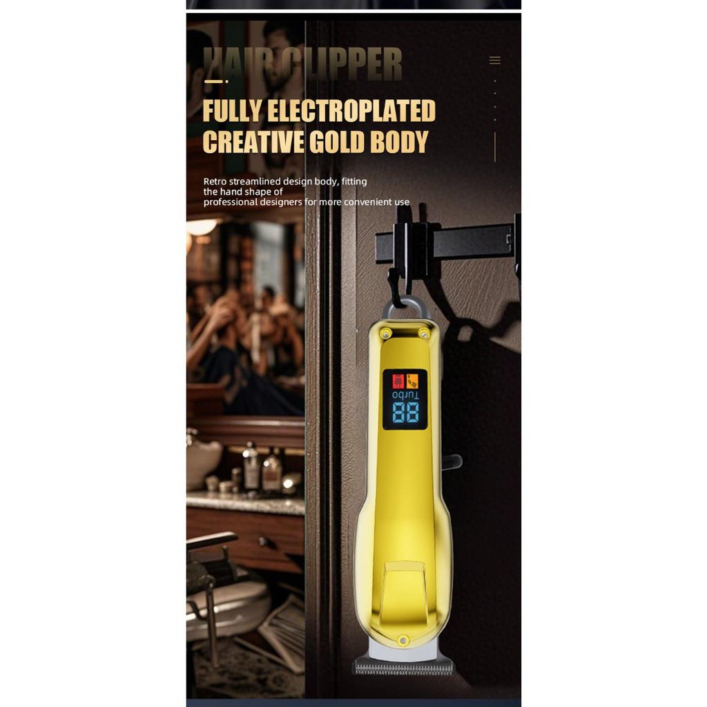Hair Clipper, Steel Blade, Electric Pusher, LCD Digital Display, Charging, Professional, Electric Clipper