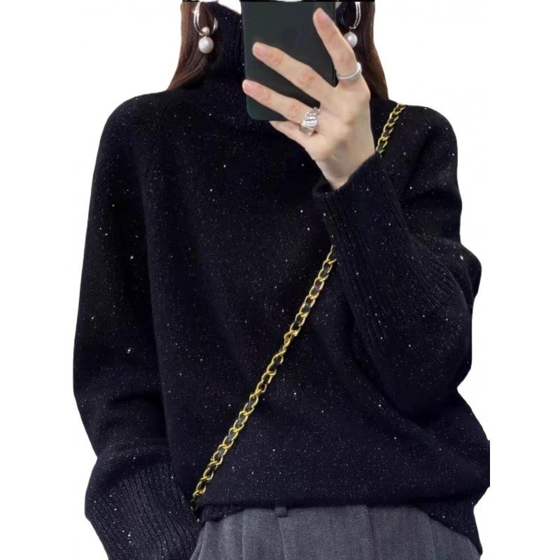 Autumn and Winter High Neck Sweater Knitted Sweater Women's Loose Korean Version Thick Pullover Sweater Base Sweater