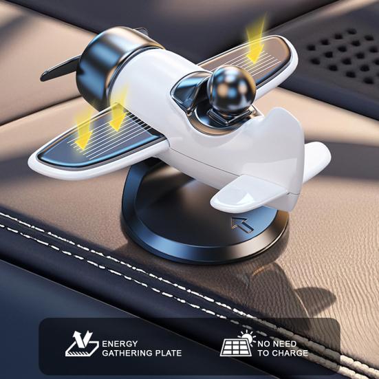 Solar Airplane Car Ornament Multifunctional Solar Powered 360-Degree Rotating Car Dashboard Airplane Ornament