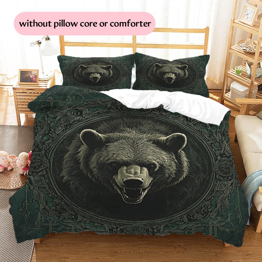 Roaring Bear Pattern Bedding Quilt Set  Home Decoration  Gift (1 * duvet cover + 2 * pillowcase  without core)