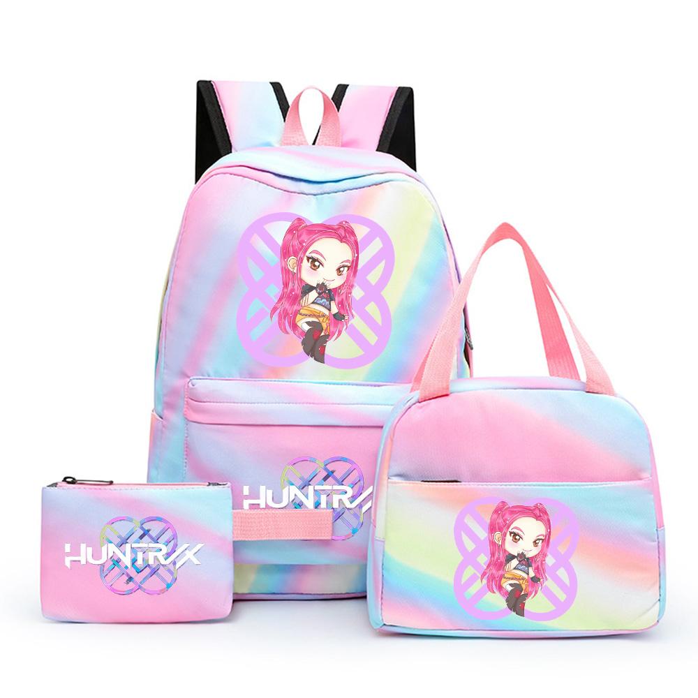 3Pcs/set Cartoon Kpop Printed Backpack with Lunch Bag Pencil Case for Teenager Girl Boy Bookbag Large Capacity Waterproof Travel Bag Kid Gift