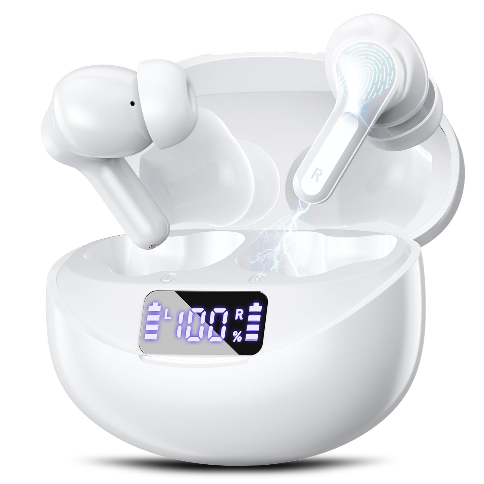 

Fhumsh Wireless ENC Noise Cancelling Bluetooth 50 Hours LED Digital IPX7 for Earphones, Headset, 5.3 Headphones, Hi-Fi Stereo, Playback, Display, білий