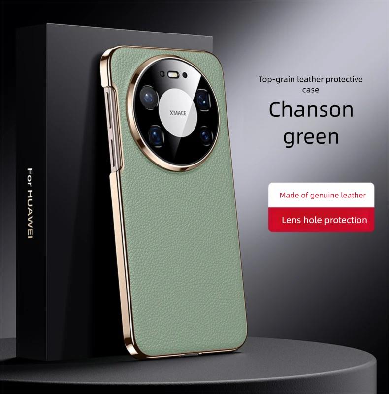 Luxuriöse Schutzhülle aus vollnarbigem Echtleder für Huawei Mate 80 Pro Max RS mit Aussparung für die Kameralinse, klassisches Litschi-Design