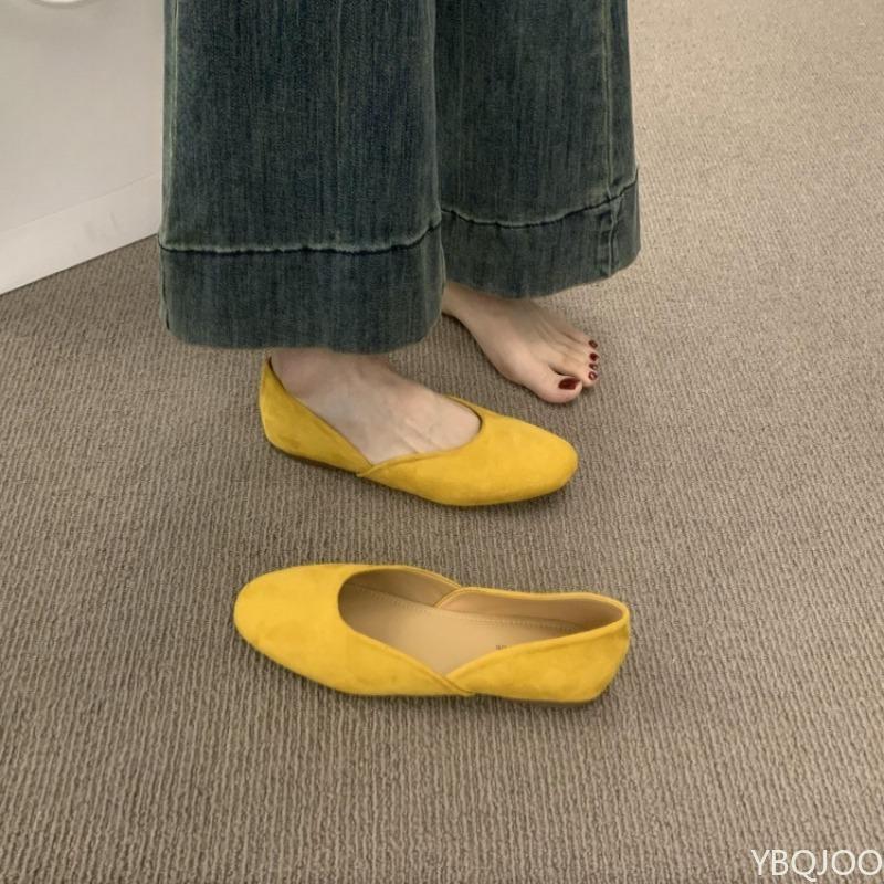 

Мода Модные универсальные туфли с круглым носком Женские замшевые балетки Весна Осень Слипоны Однотонные Повседневные минималистичные удобные туфли 40 жёлтый