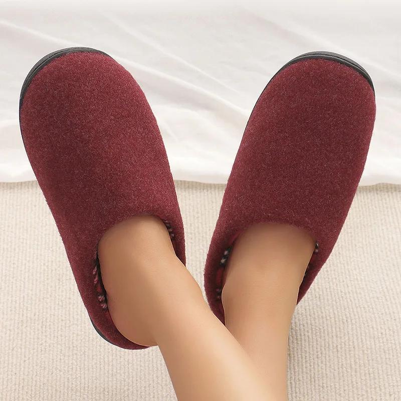 Fashion Winter Home Warm Plush Slippers Women Solid Color Soft Sole Fluffy Slippers Woman Closed Toe Non-Slip Cotton Shoes Slides 2025