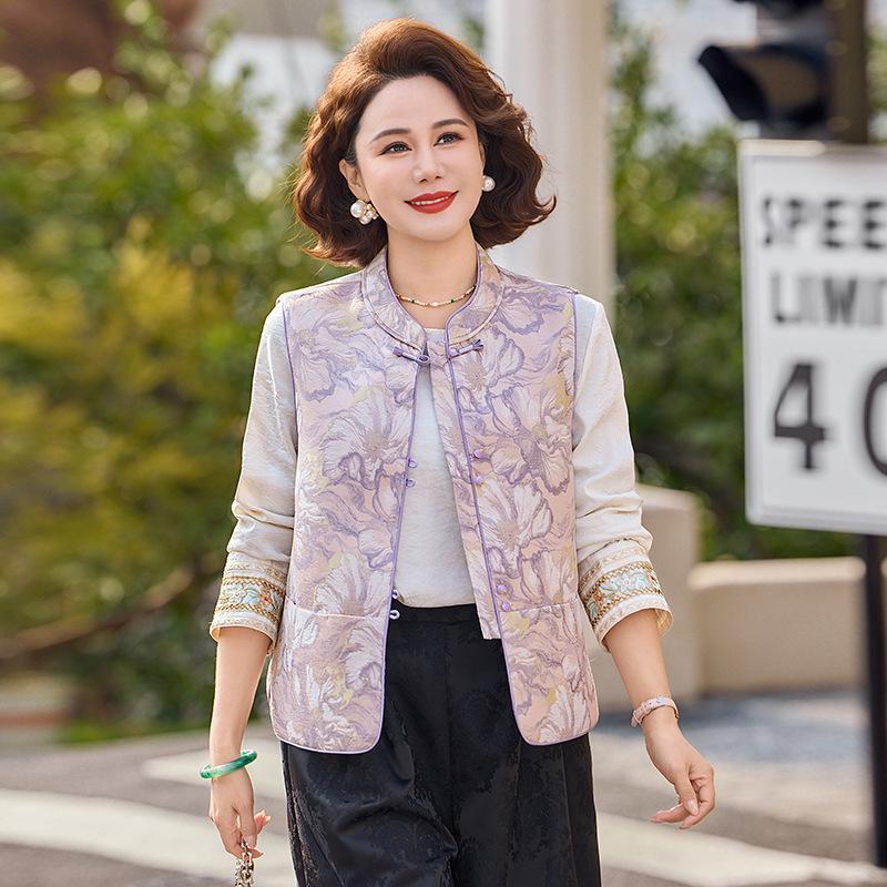 

2026 Chinese Jacquard Jacket for Women, Mid-Season Spring/Autumn, Regular Shoulder, Round Neck 5XL фіолетовий
