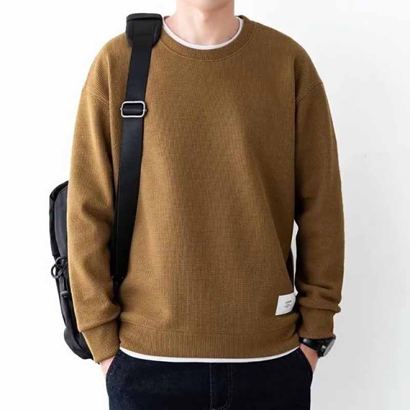 

Свободный мужской пуловер с круглым вырезом из двух частей, повседневный топ с длинными рукавами, мужские однотонные вафельные щитки, мужские XXXL верблюд