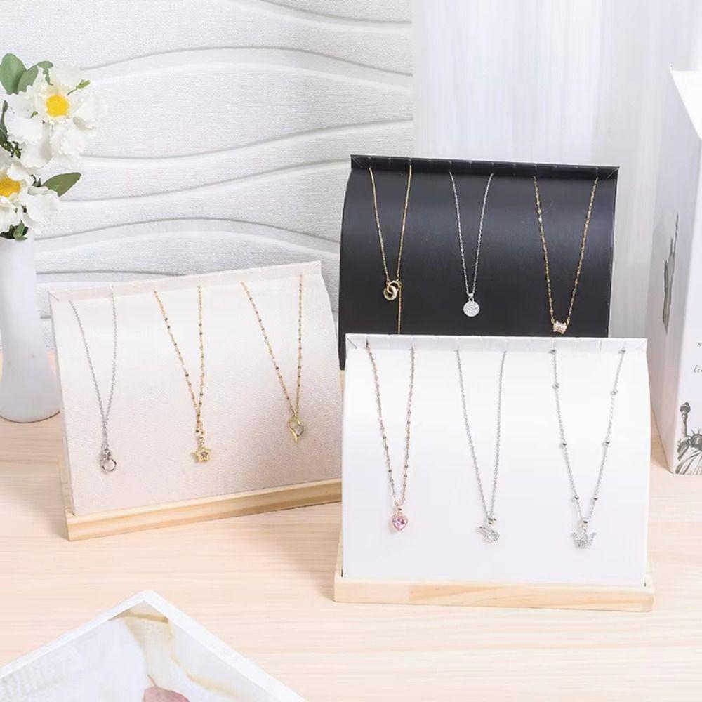 PU/Velvet Surface Jewelry Storage Rack Solid Wood Base Chain Pendant Storage Holder Photo Props