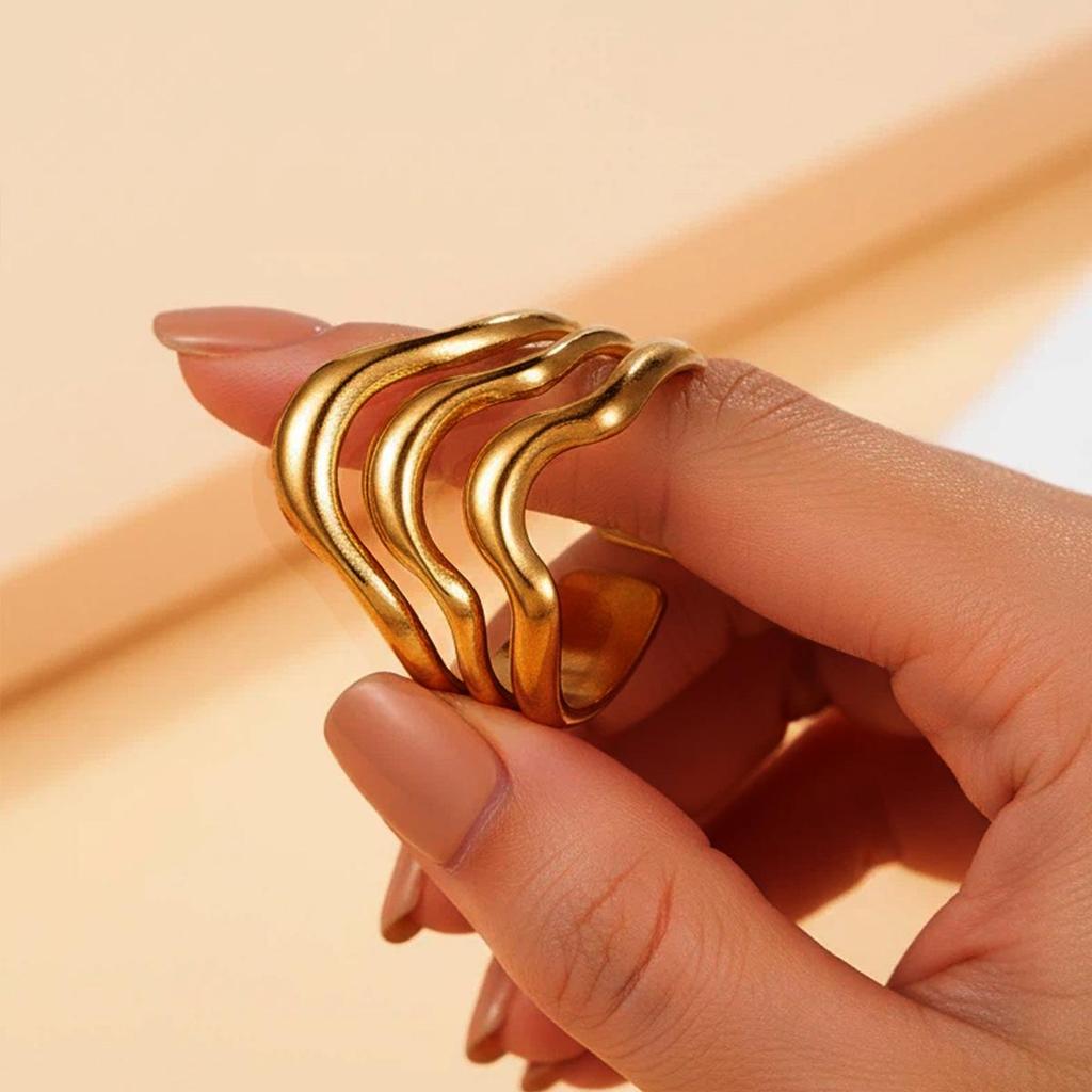 INS Style Geometric Stainless Steel Wide-Band Ring for Women