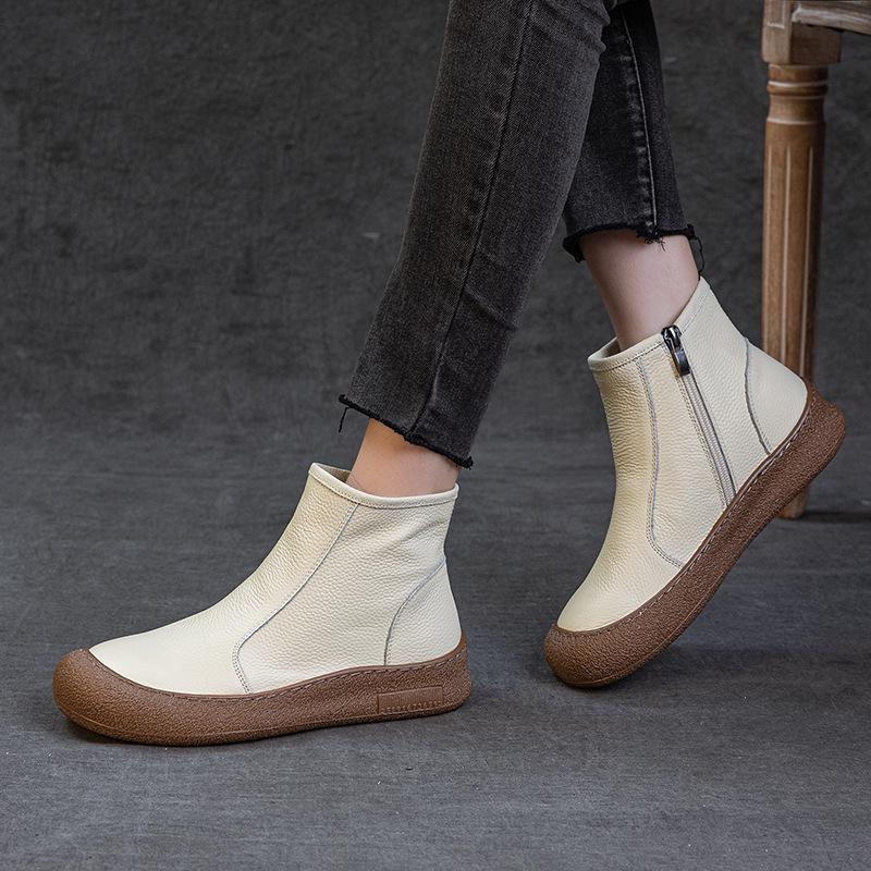 

Женские кожаные полусапоги из коровьей кожи первого слоя на плоской подошве, удобные, с боковой молнией, с круглым носком, новые, с короткой шерстью, теплые 41