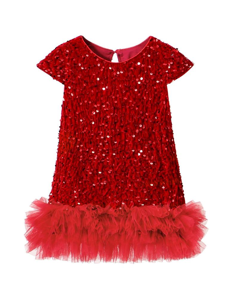Girls' Sequin Princess Dress: 2025 Christmas Short-Sleeve Party Gown