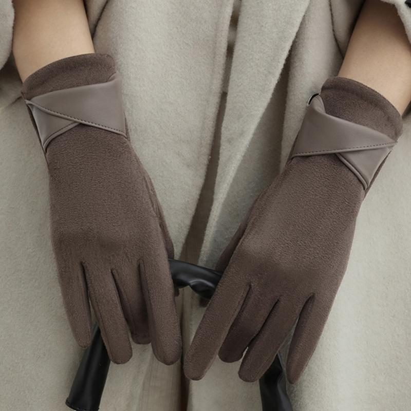 Women's Sueded Gloves with Fleece Lining for Warmth and Stylish Fashionable Bowknot Cuffs Hand Gloves for Daily Use