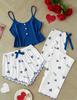 Pure Desire Love Print Summer Three-piece Set Sweet Suspenders Women's Loungewear Pajamas Women