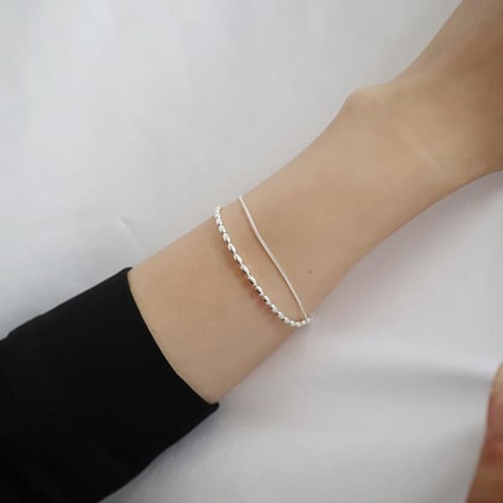 

Women s 925 Silver 16K Plated Rice and Chain Anklet Bracelet silver bracelet