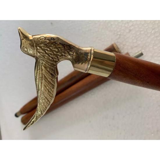 Vintage Brass Designer Bird Head Handle Victorian Wooden Walking Stick Cane Gift