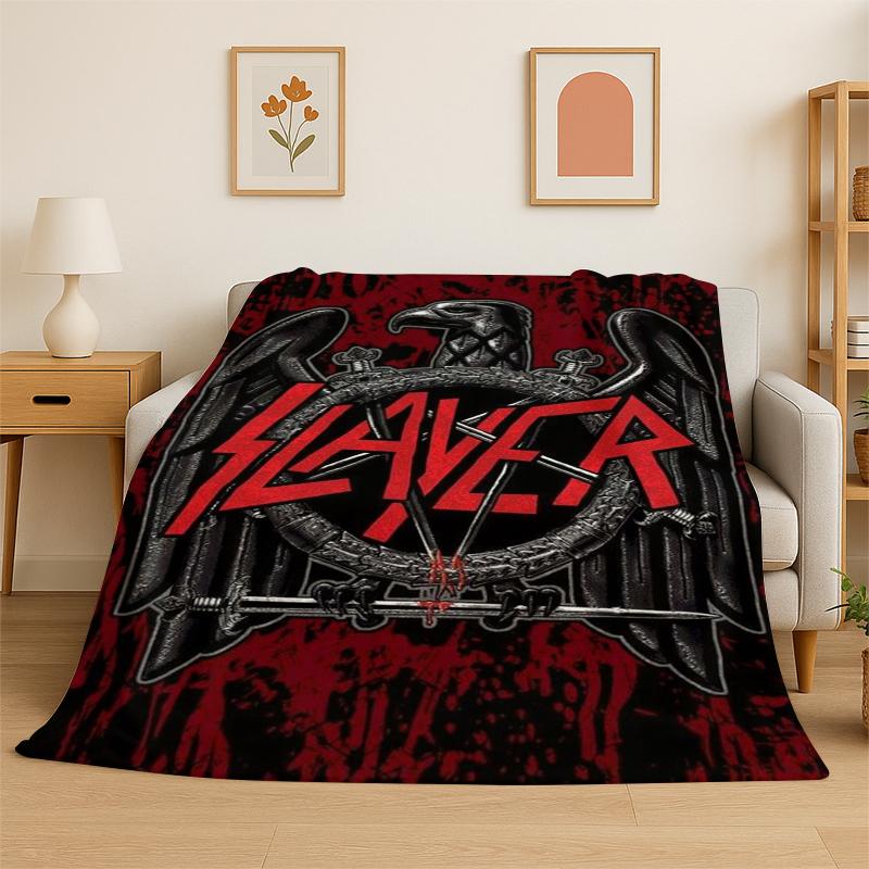 Retro Slayer Heavy Metal Rcck Band Sign Flannel Blanket Soft Warm Throw Blanket for Bedroom Living Room Bed Travel Picnic Gift